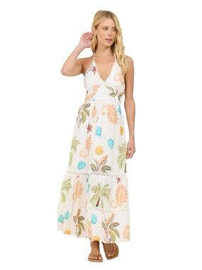 SURF GYPSY COASTAL BOHO PRINT HALTER MAXI DRESS